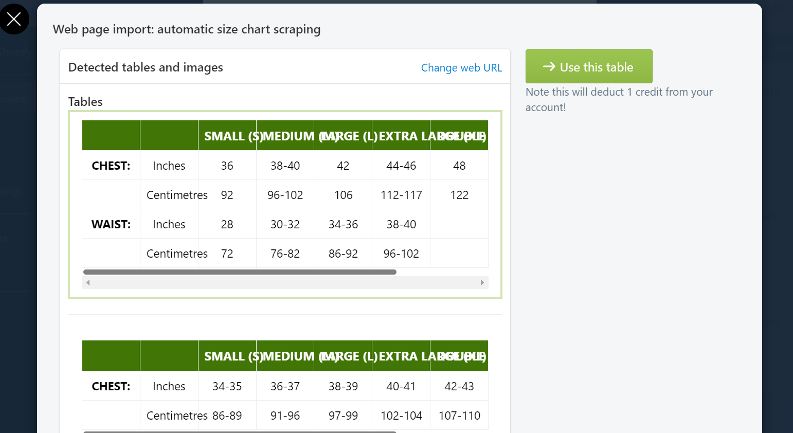 How to import a size chart from a webpage? – Kiwi Size Chart &amp; Recommender